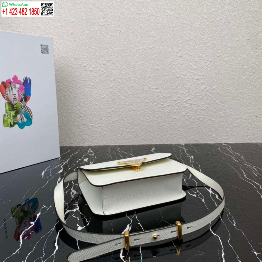 Replika Prada 1bd320 Prada Emblème Saffiano Torba Za čez Ramo Bela