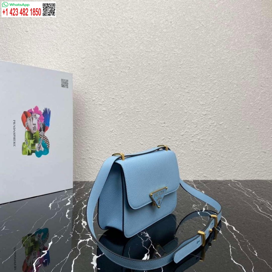 çoğaltma Prada 1bd320 Prada Emblème Saffiano Omuz çantası Açık Mavi