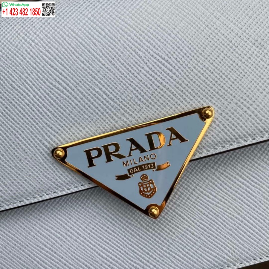 çoğaltma Prada 1bd320 Prada Emblème Saffiano Omuz çantası Açık Mavi