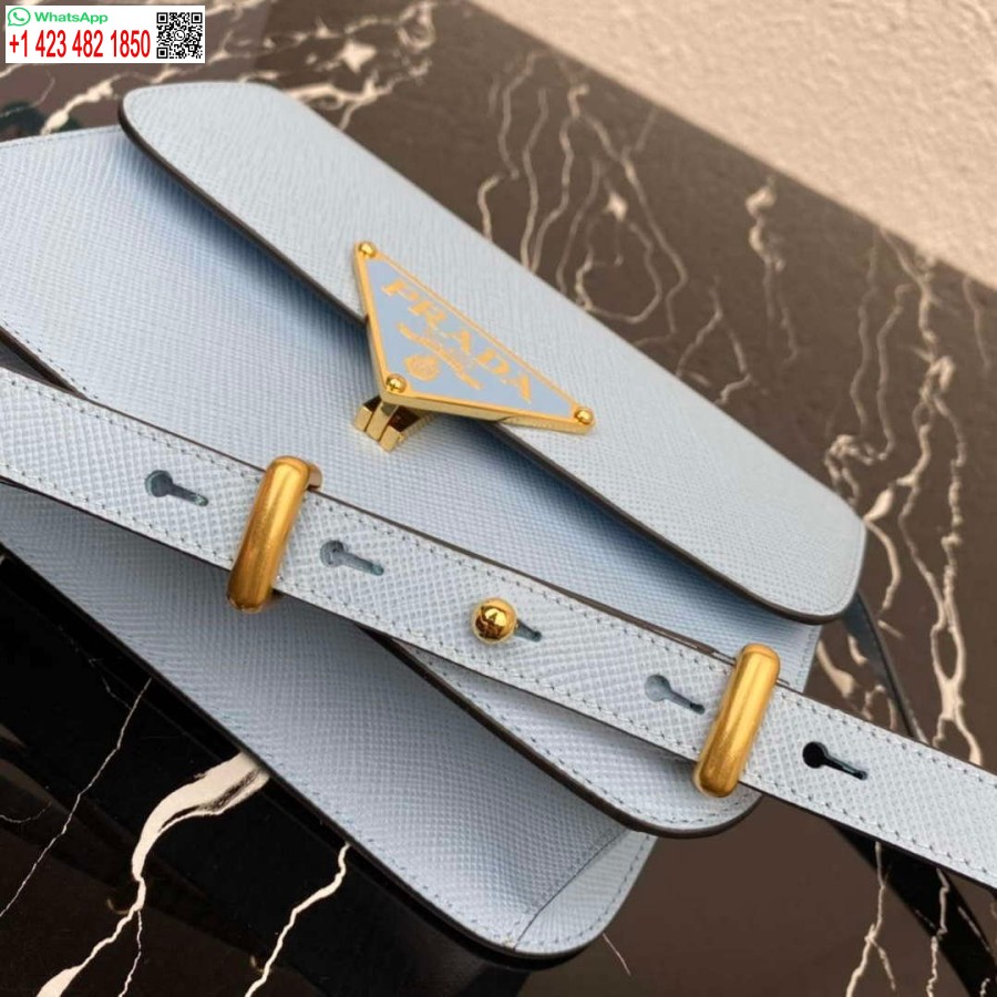 çoğaltma Prada 1bd320 Prada Emblème Saffiano Omuz çantası Açık Mavi