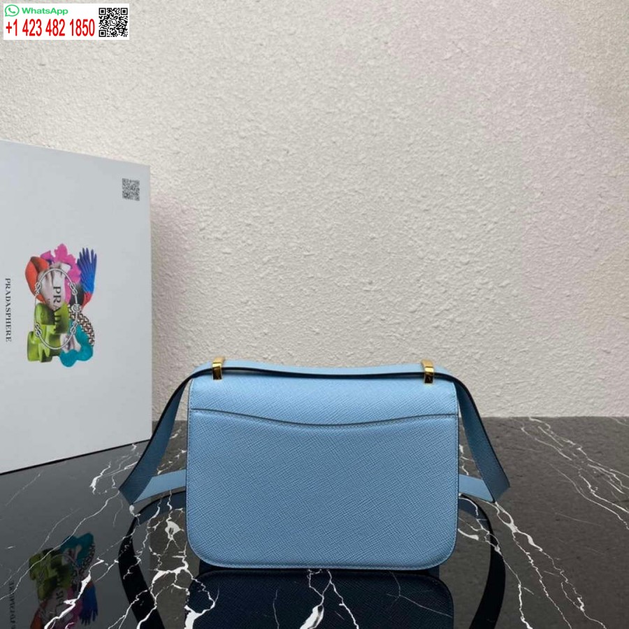 Replica Prada 1BD320 Prada Emblème Saffiano Shoulder Bag Light Blue