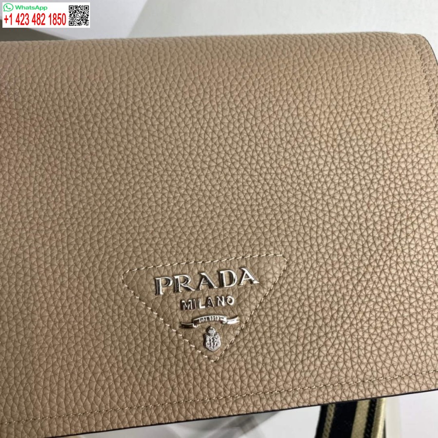 Réplica Prada 1bd314 Bolsa De Ombro De Couro Cinza Argila