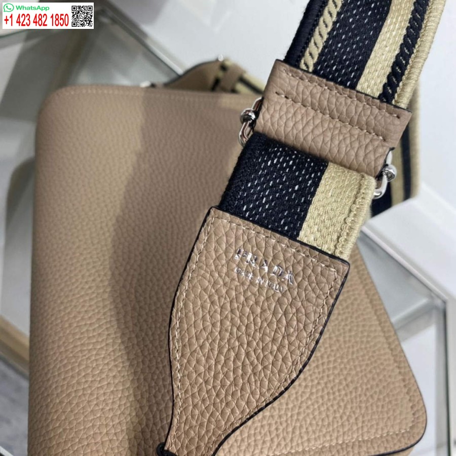 Réplica Prada 1bd314 Bolsa De Ombro De Couro Cinza Argila