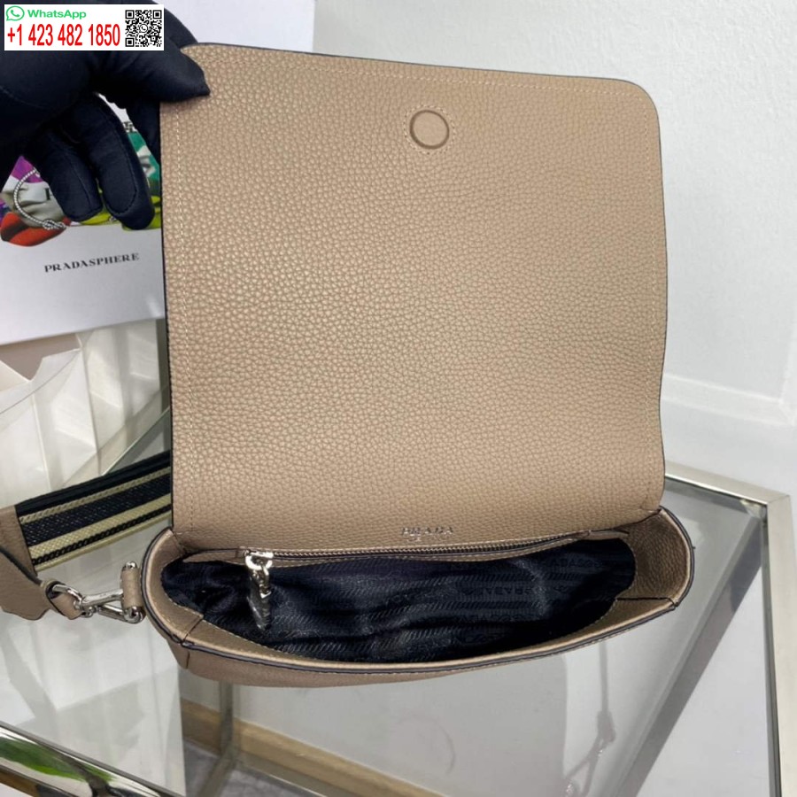 Réplica Prada 1bd314 Bolsa De Ombro De Couro Cinza Argila
