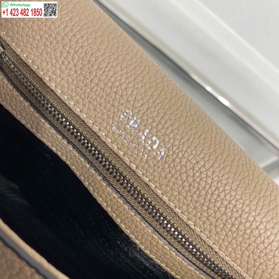 Réplica Prada 1bd314 Bolsa De Ombro De Couro Cinza Argila