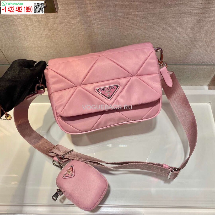 Replica Prada 1BD292 Prada Three In One Nylon Shoulder Bag Pink