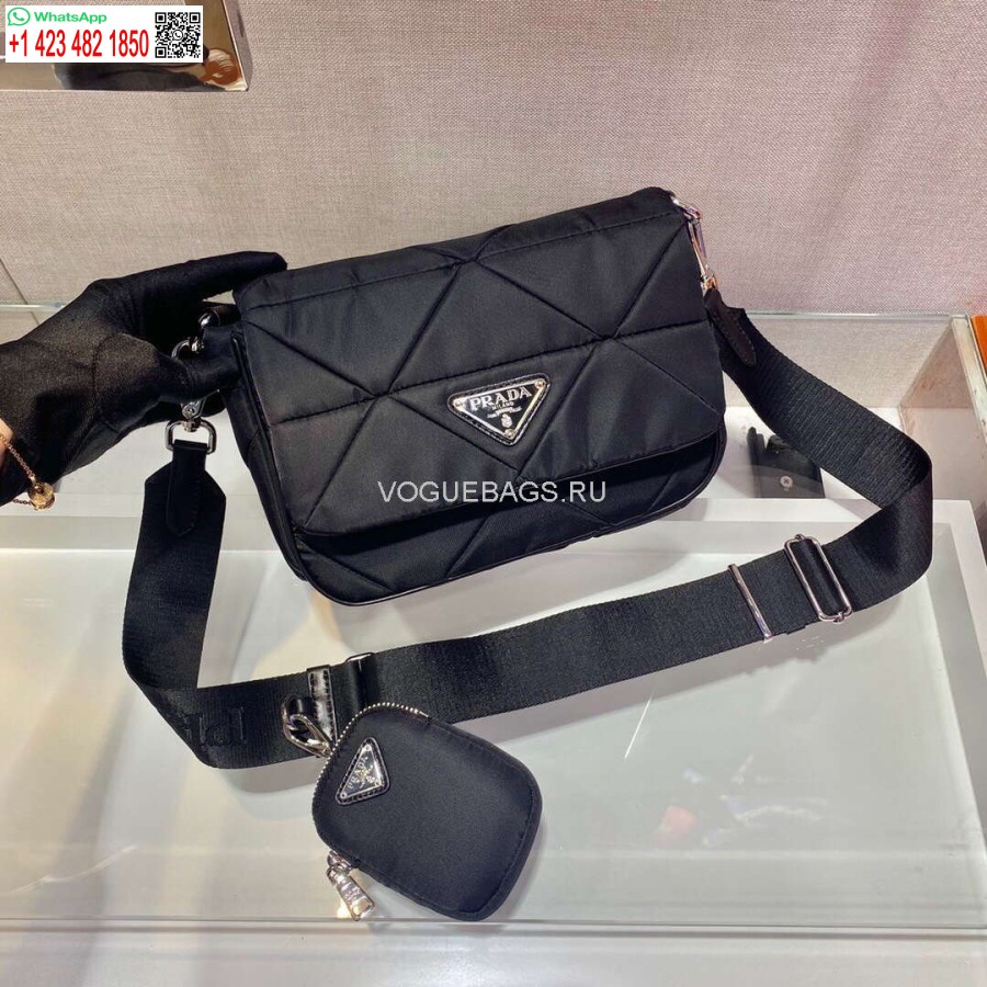 Replica Prada 1BD292 Prada Three In One Nylon Shoulder Bag Black