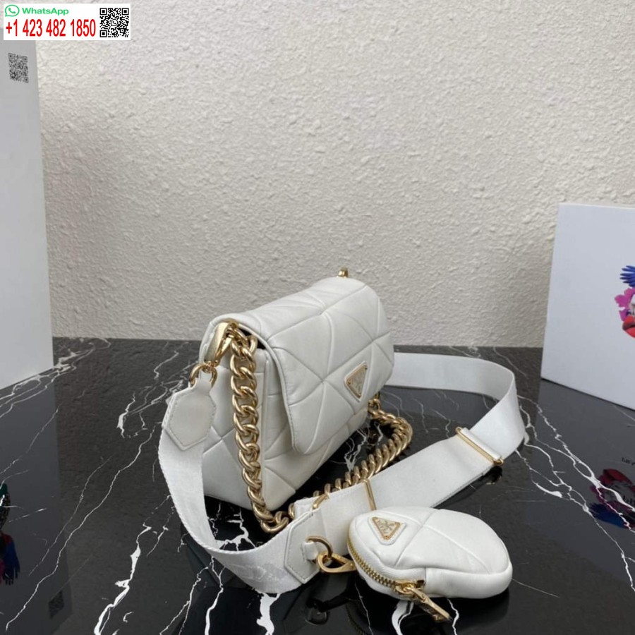 ρεπλίκα Prada 1bd292 Prada System Nappa δερμάτινη τσάντα συνονθύλευμα λευκή