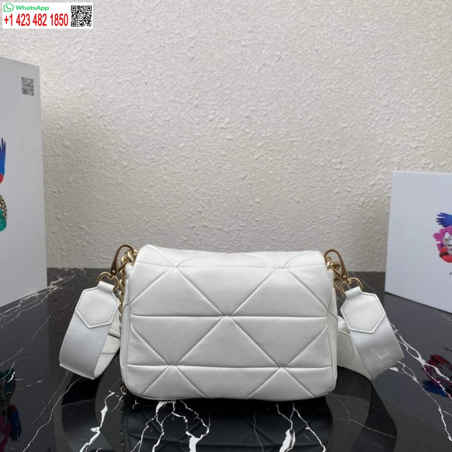 ρεπλίκα Prada 1bd292 Prada System Nappa δερμάτινη τσάντα συνονθύλευμα λευκή