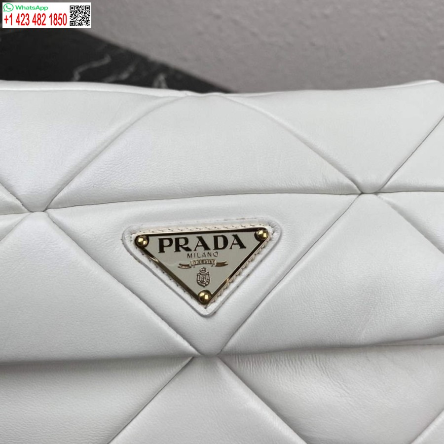 ρεπλίκα Prada 1bd292 Prada System Nappa δερμάτινη τσάντα συνονθύλευμα λευκή