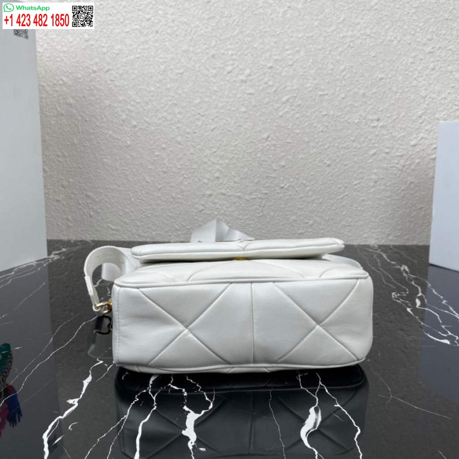 ρεπλίκα Prada 1bd292 Prada System Nappa δερμάτινη τσάντα συνονθύλευμα λευκή
