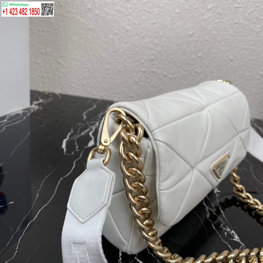 ρεπλίκα Prada 1bd292 Prada System Nappa δερμάτινη τσάντα συνονθύλευμα λευκή
