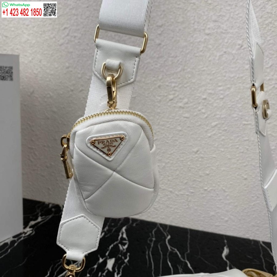 ρεπλίκα Prada 1bd292 Prada System Nappa δερμάτινη τσάντα συνονθύλευμα λευκή