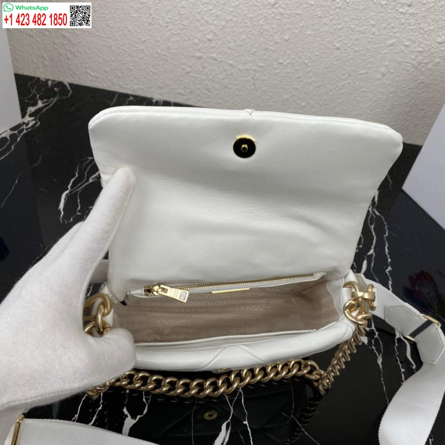 ρεπλίκα Prada 1bd292 Prada System Nappa δερμάτινη τσάντα συνονθύλευμα λευκή