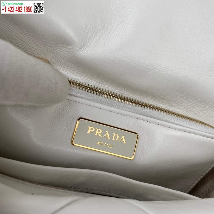 ρεπλίκα Prada 1bd292 Prada System Nappa δερμάτινη τσάντα συνονθύλευμα λευκή