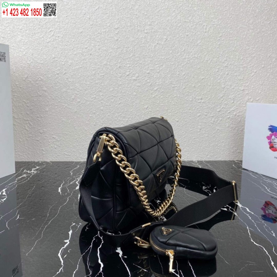 Replica Prada 1BD291 Prada System nappa leather patchwork bag Black