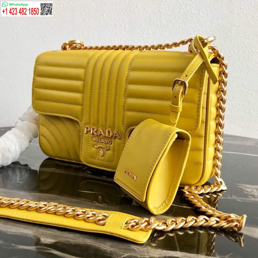 Replika Prada 1bd108 Közepes Bőr Prada Diagramme Bag Sárga