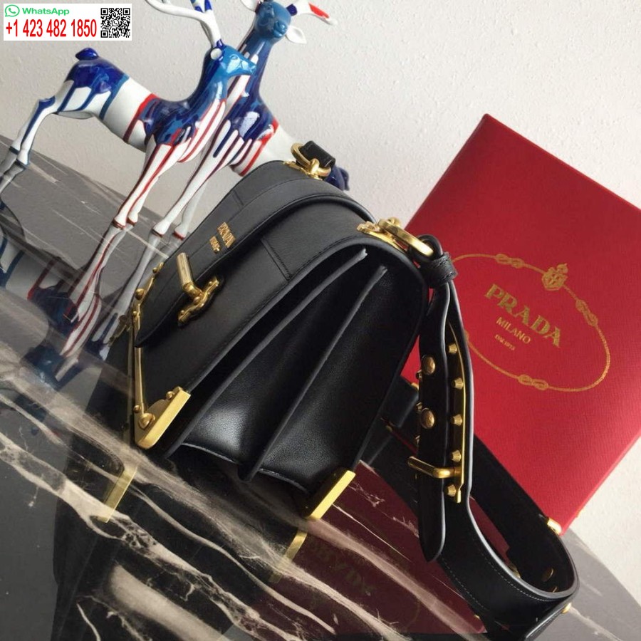 Replica Prada 1BD045 Cahier leather bag Grey with black