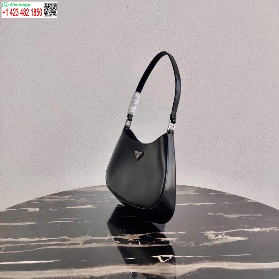 Replica Prada 1BC499 Prada Cleo Brushed Leather Shoulder Bag in Black