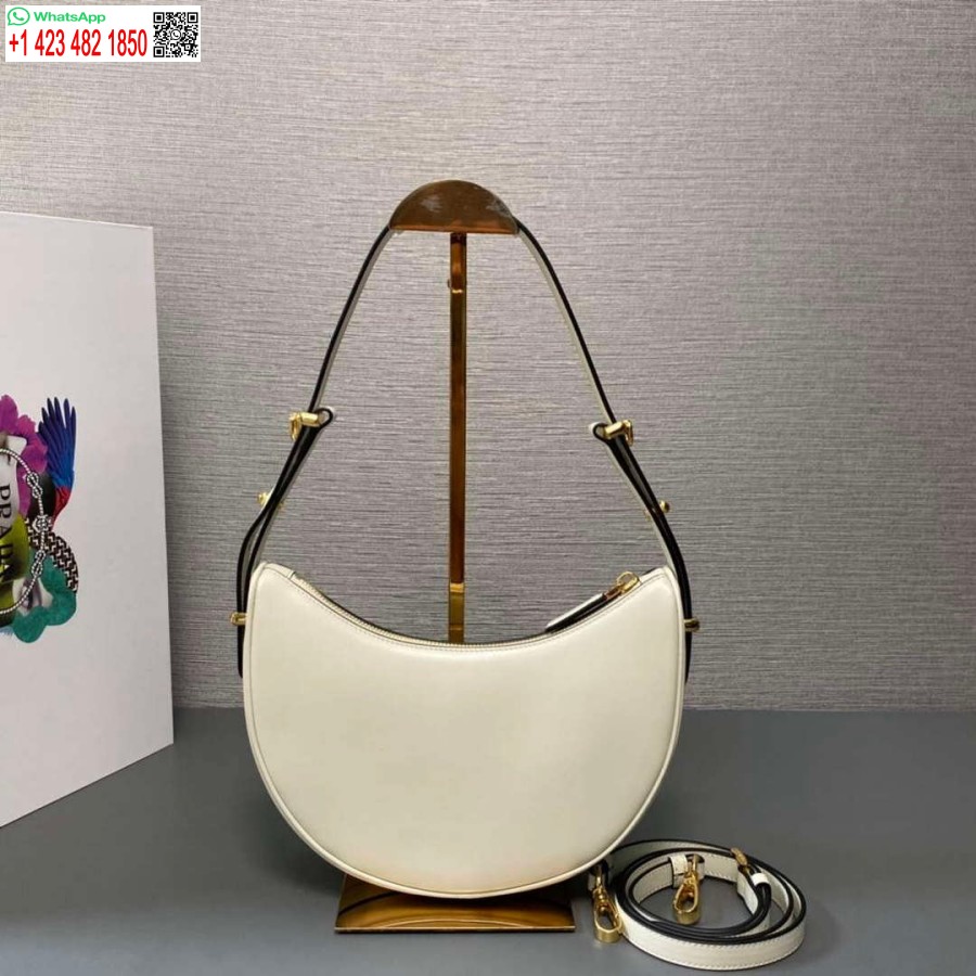 Replica Prada 1BC194 Prada Arqué Leather Shoulder Bag White