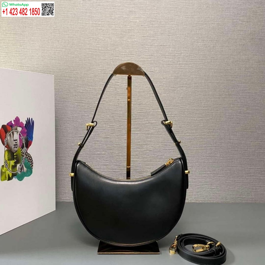 Replica Prada 1BC194 Prada Arqué Leather Shoulder Bag Black