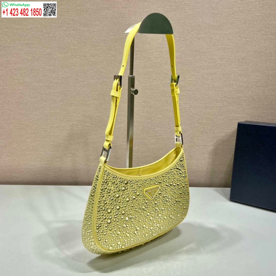 Replika Prada 1bc169 Prada Cleo Aplikeli Saten çanta Sarı