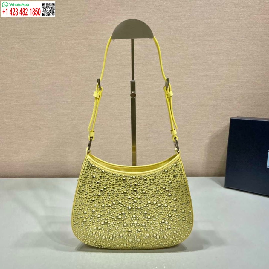 Replika Prada 1bc169 Prada Cleo Aplikeli Saten çanta Sarı