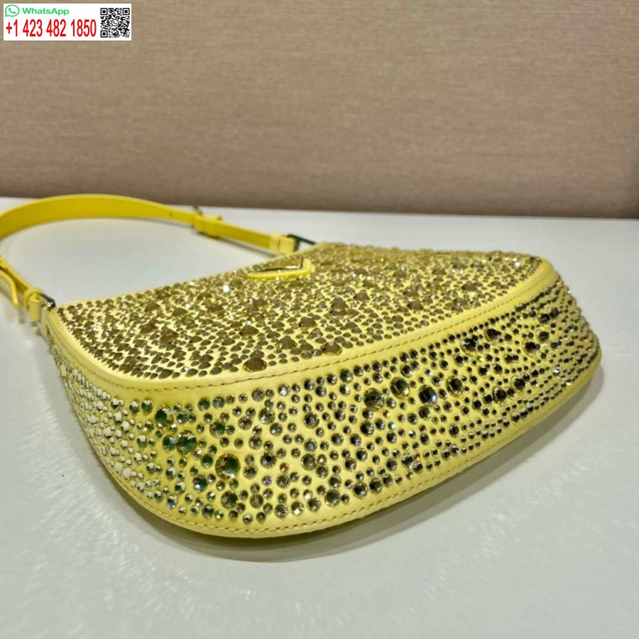 Replika Prada 1bc169 Prada Cleo Aplikeli Saten çanta Sarı