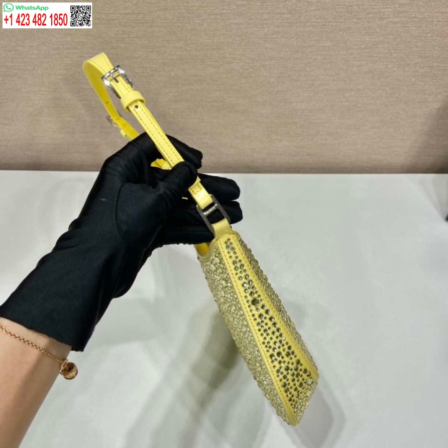 Replika Prada 1bc169 Prada Cleo Aplikeli Saten çanta Sarı