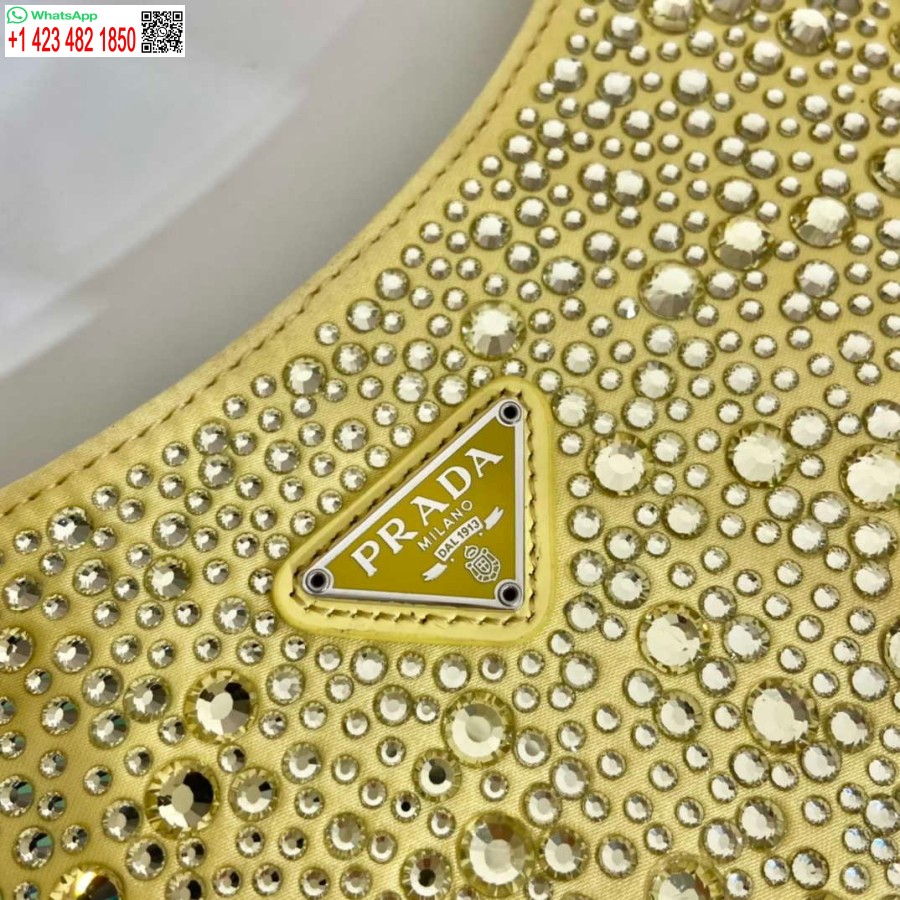 Replika Prada 1bc169 Prada Cleo Aplikeli Saten çanta Sarı