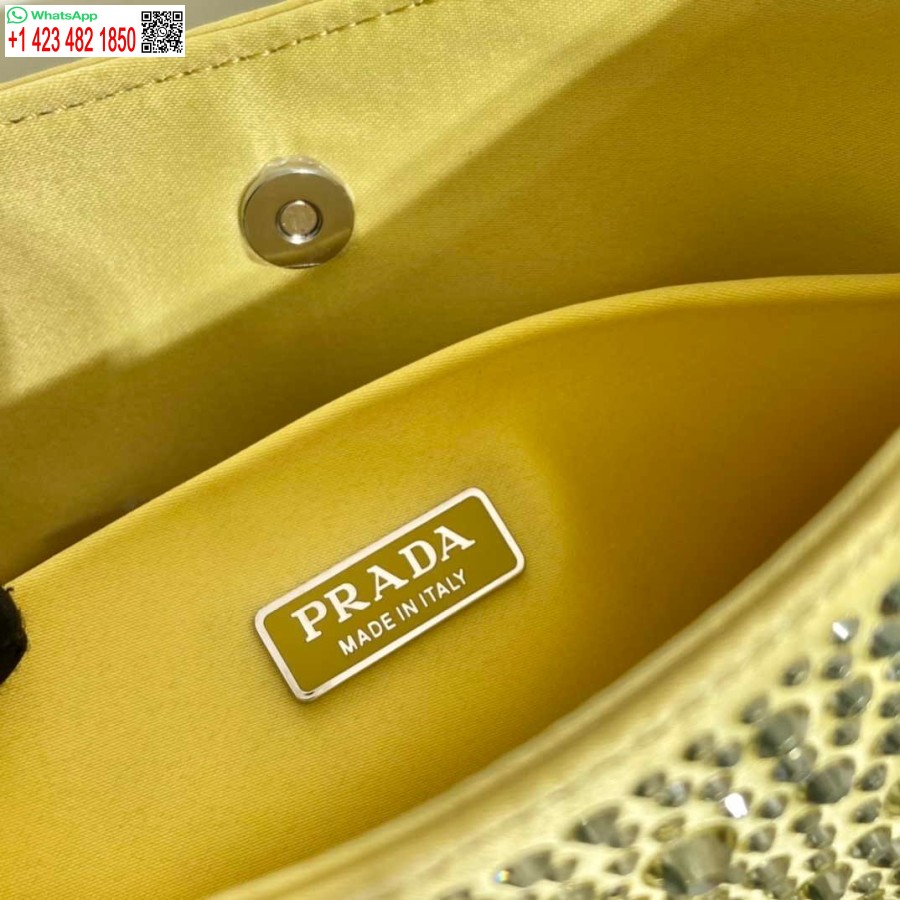 Replika Prada 1bc169 Prada Cleo Aplikeli Saten çanta Sarı
