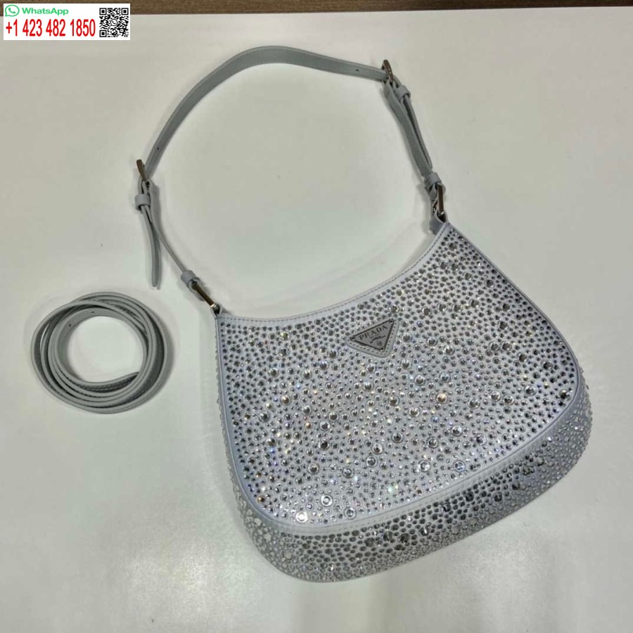 Replika Prada 1bc169 Prada Cleo Satin Maišelis Su Aplikacijomis Baltas