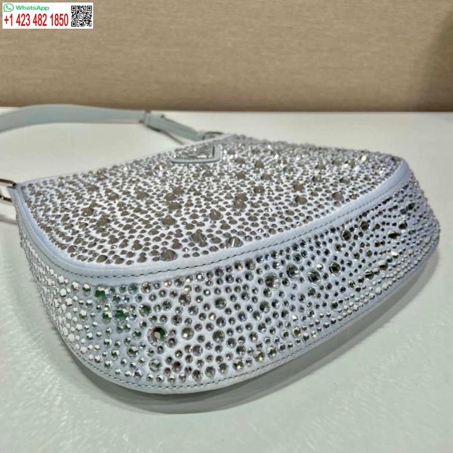 Replika Prada 1bc169 Prada Cleo Satin Maišelis Su Aplikacijomis Baltas