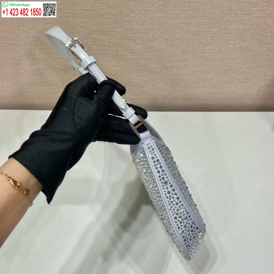 Replika Prada 1bc169 Prada Cleo Satin Maišelis Su Aplikacijomis Baltas