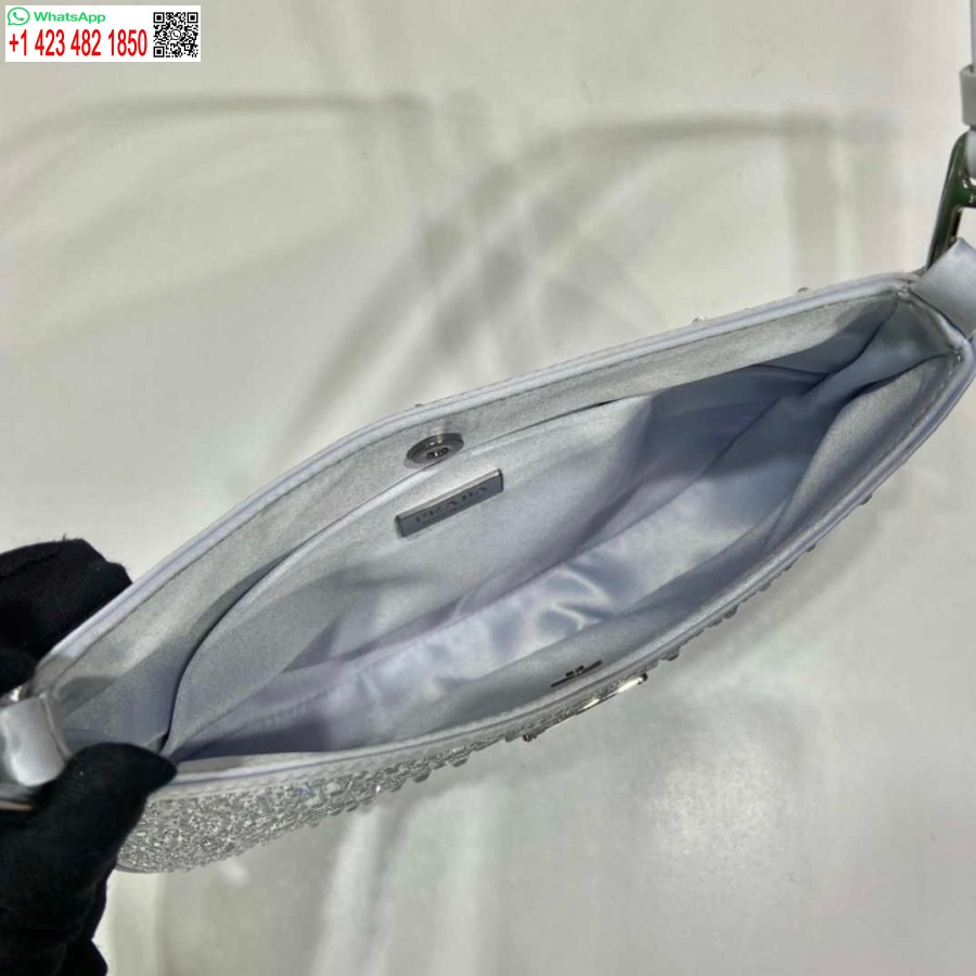 Replika Prada 1bc169 Prada Cleo Satin Maišelis Su Aplikacijomis Baltas