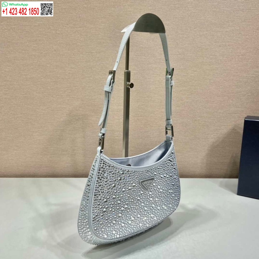 Replica Prada 1BC169 Prada Cleo satin bag with appliqués White