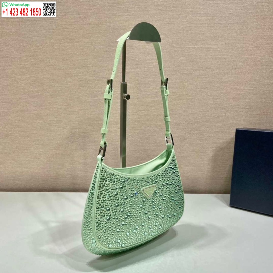 Replica Prada 1BC169 Prada Cleo satin bag with appliqués Green