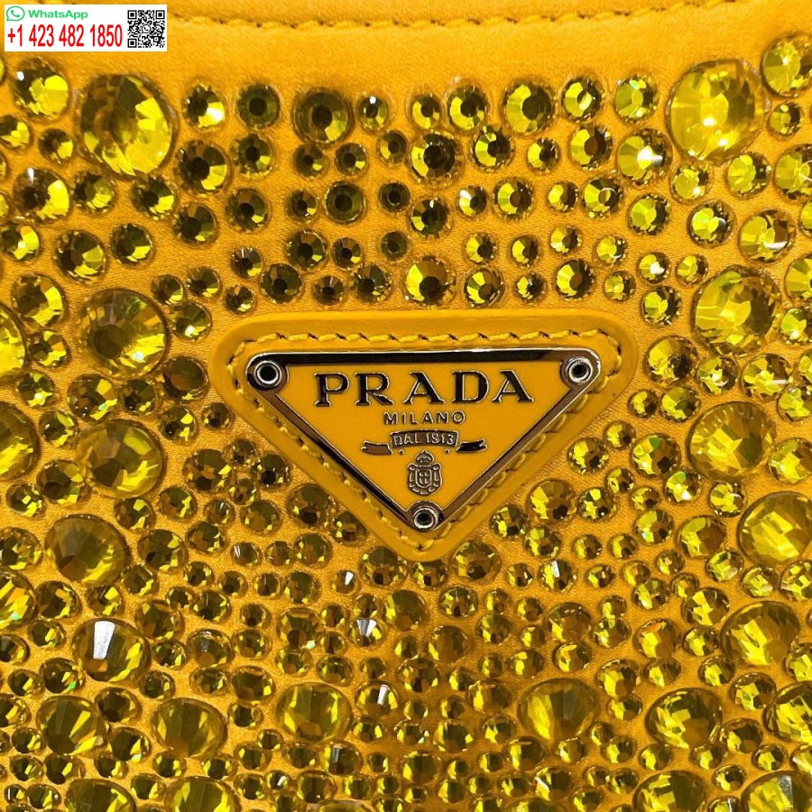 Replica Prada 1bc169 Prada Cleo Satiinilaukku Kullankeltaisilla Applikaatioilla