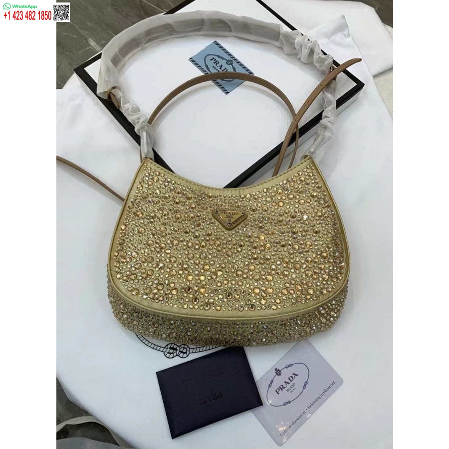 Replica Prada 1bc169 Prada Cleo Satiinilaukku, Jossa Applikaatioita Kultaa