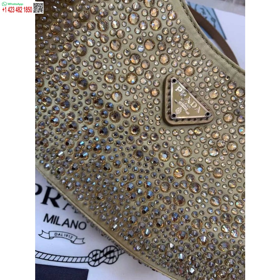 Replica Prada 1bc169 Prada Cleo Satiinilaukku, Jossa Applikaatioita Kultaa