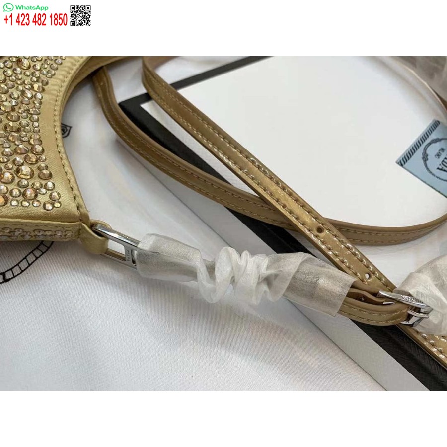 Replica Prada 1bc169 Prada Cleo Satiinilaukku, Jossa Applikaatioita Kultaa