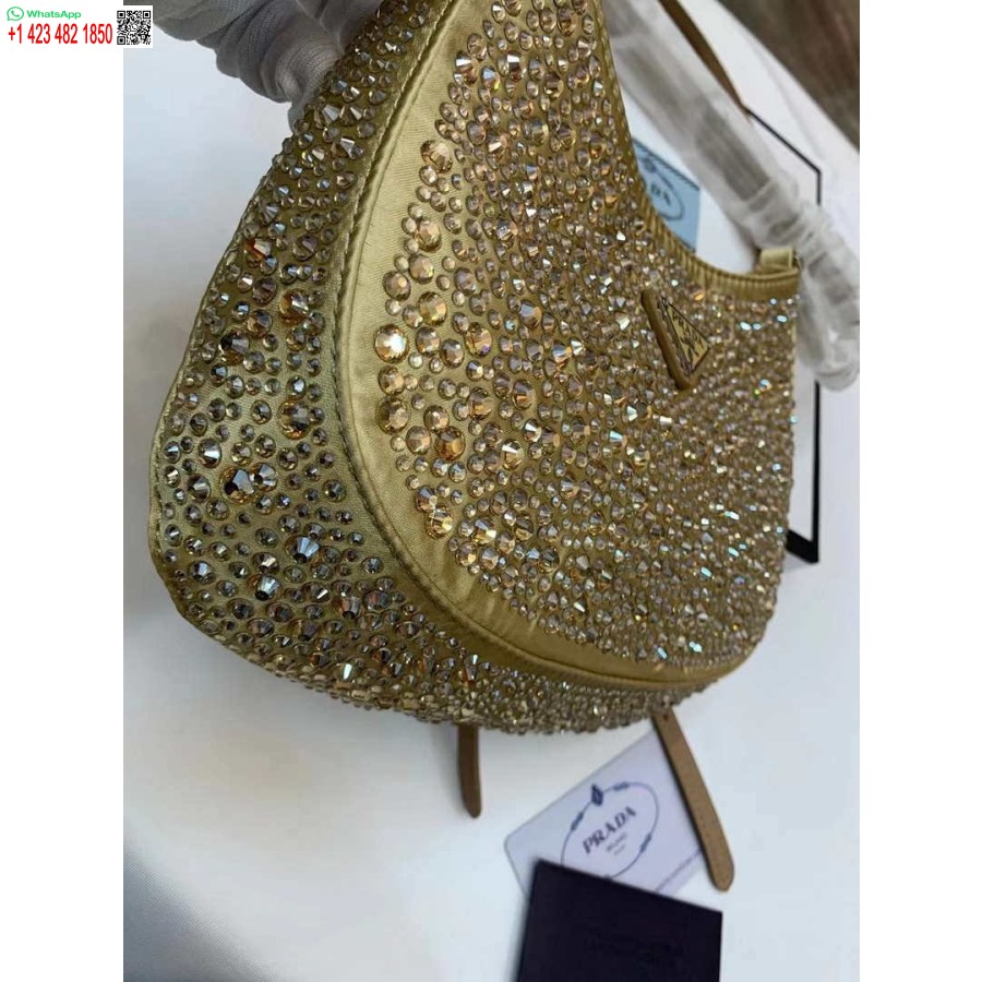 Replica Prada 1bc169 Prada Cleo Satiinilaukku, Jossa Applikaatioita Kultaa