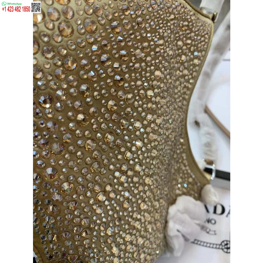 Replica Prada 1bc169 Prada Cleo Satiinilaukku, Jossa Applikaatioita Kultaa