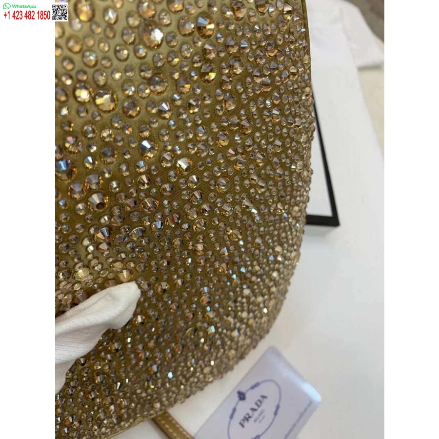 Replica Prada 1bc169 Prada Cleo Satiinilaukku, Jossa Applikaatioita Kultaa
