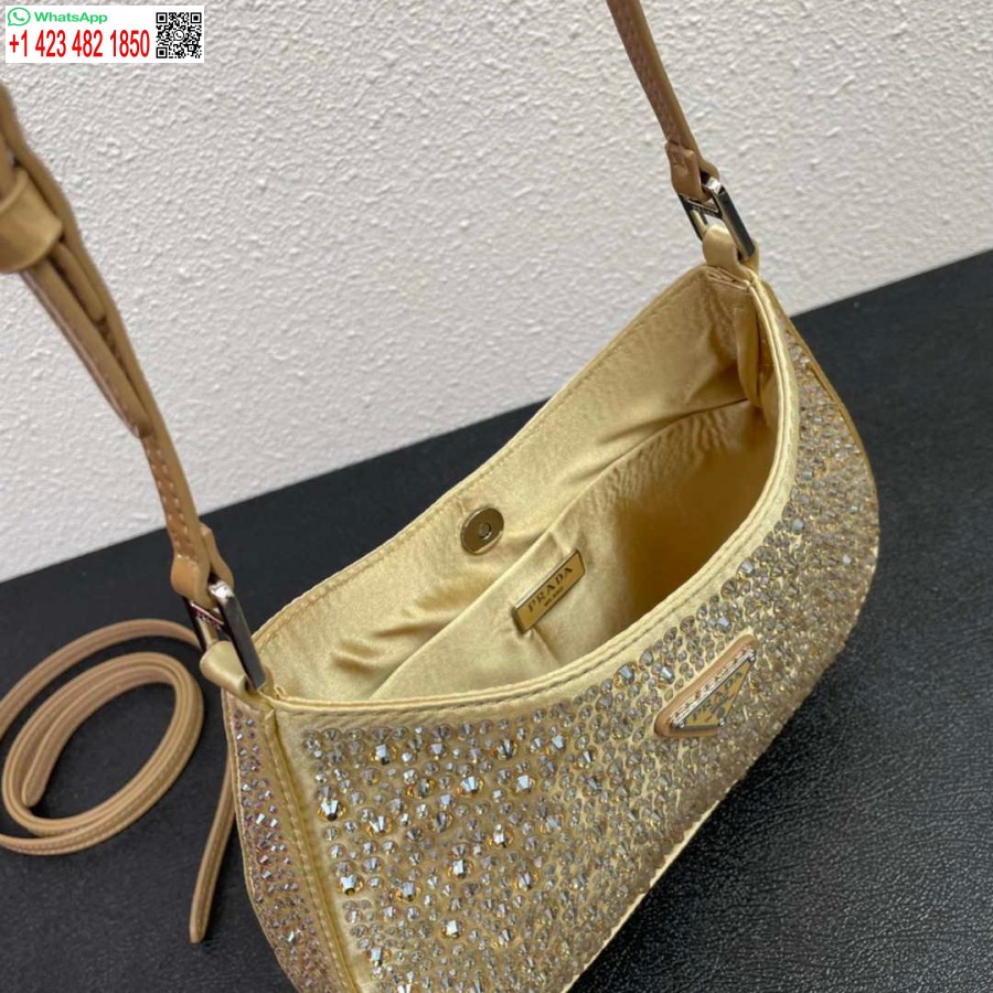 Replica Prada 1bc169 Prada Cleo Satiinilaukku, Jossa Applikaatioita Kultaa