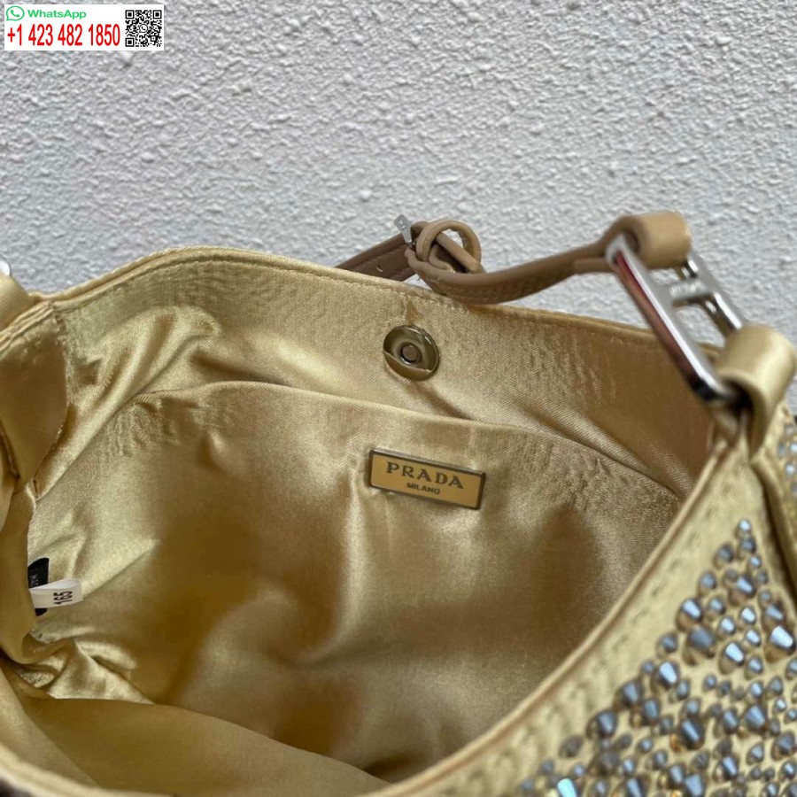 Replica Prada 1bc169 Prada Cleo Satiinilaukku, Jossa Applikaatioita Kultaa
