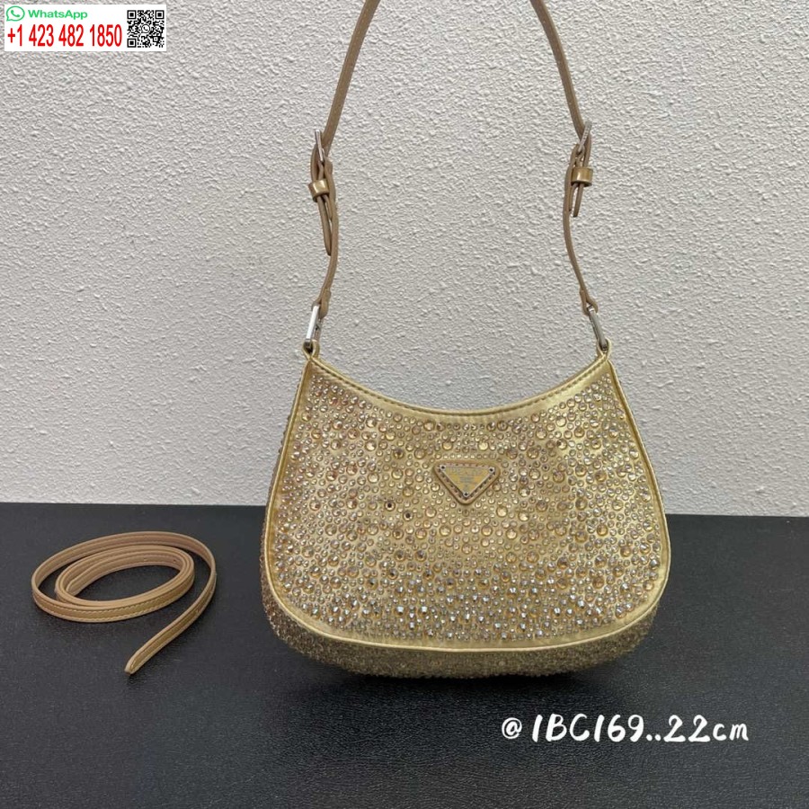 Replica Prada 1BC169 Prada Cleo satin bag with appliqués Gold
