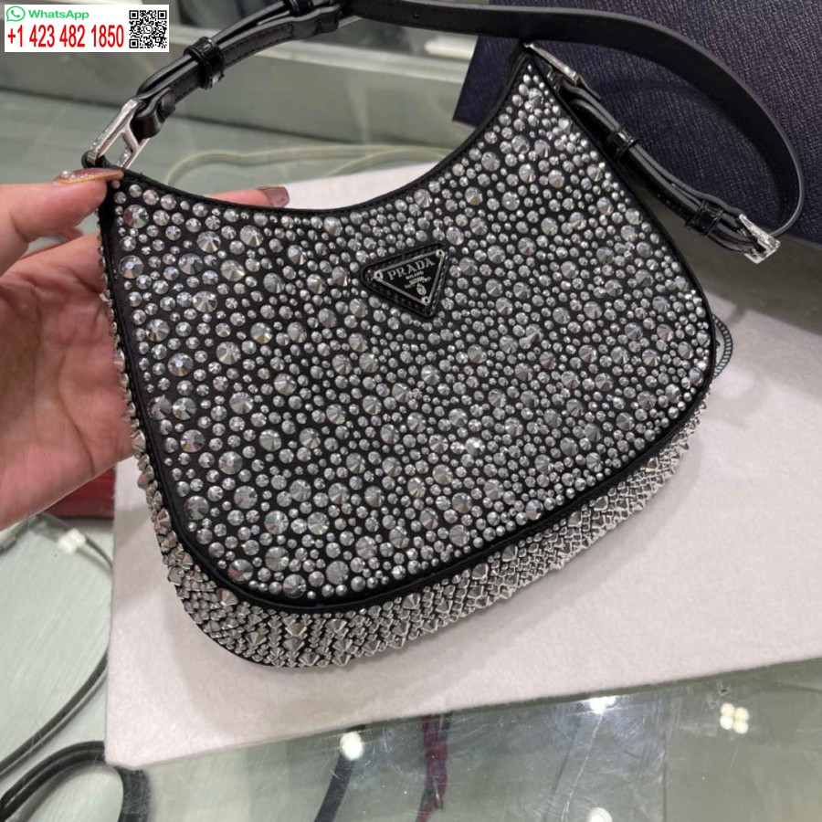 Replica Prada 1BC169 Prada Cleo satin bag with appliqués Black