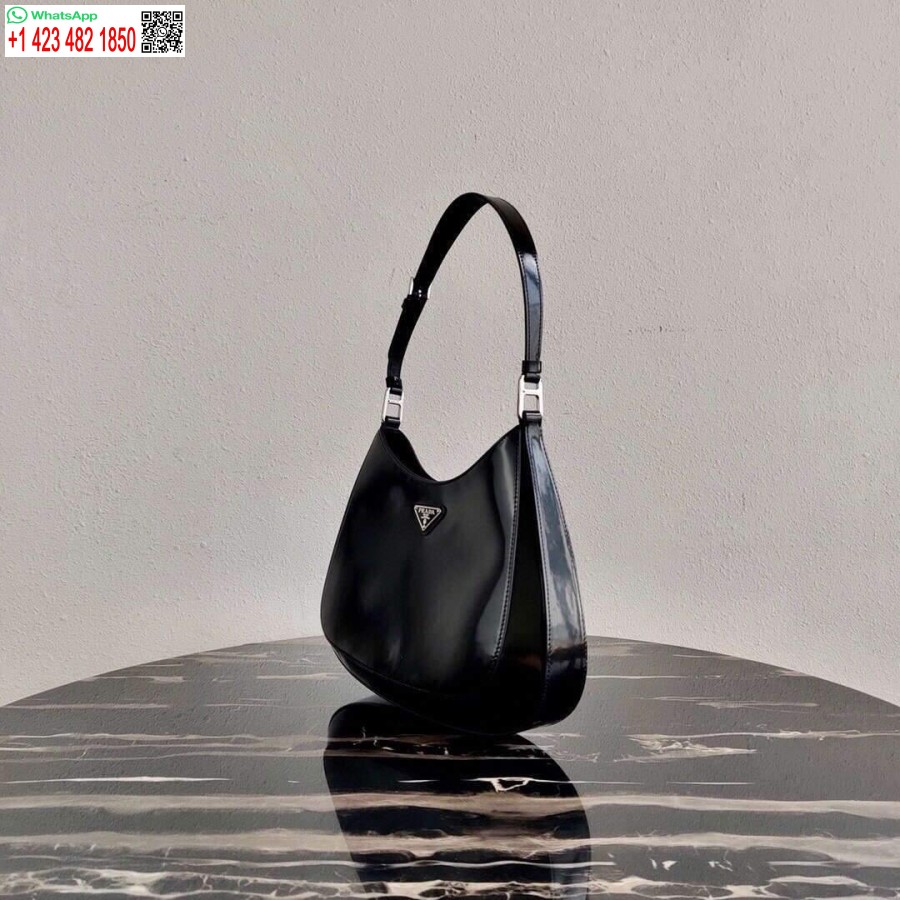 Replica Prada 1BC156 Prada Cleo Brushed Leather Shoulder Bag Black