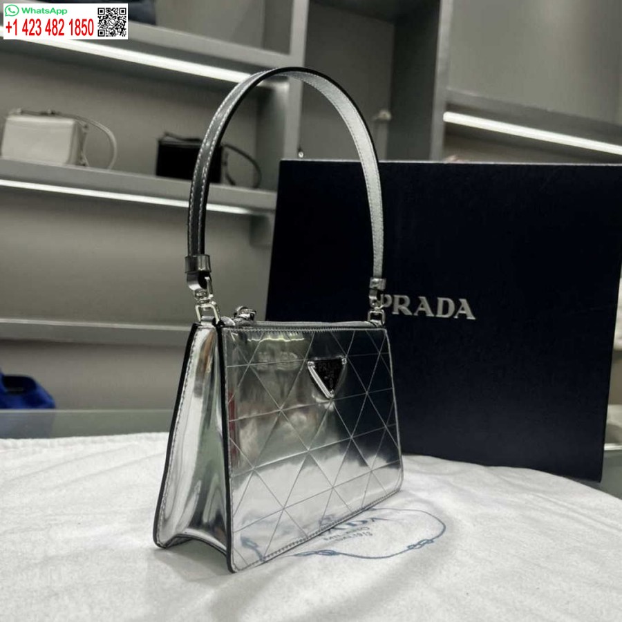 Replica Prada 1bc155 Mini Borsa A Tracolla In Pelle Saffiano Argento